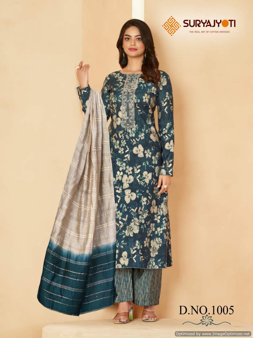 Phalguni Vol 1 By Suryajyoti Chanderi Foil Printed Dress Material Wholesale Shop In Surat